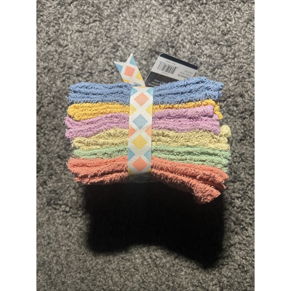 Golden‎ 100% Cotten Wash Cloth Set Of  12. 6 Colors In Set , Ribbon Wrapped - Picture 6 of 7